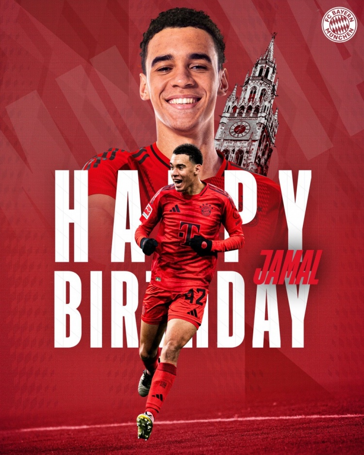 拜仁官方祝穆西亞拉22歲生日快樂，加盟至今出戰(zhàn)196次獲59球38助