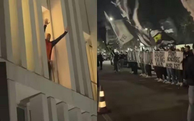 都體：尤文球迷來到酒店外支持新主帥，圖多爾向球迷們揮手致意